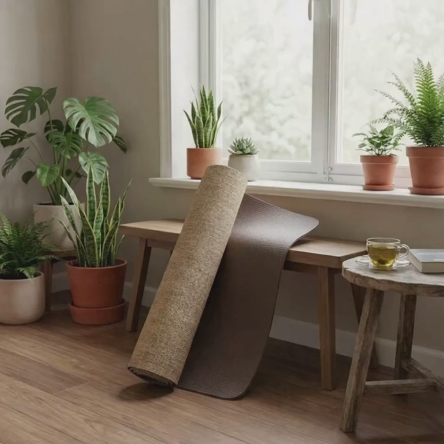Organic Jute Premium ECO Yoga Mat with non-slip natural tree rubber backing - Clerina