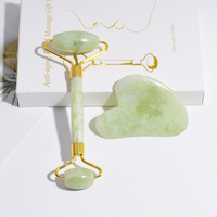 Matching green jade Gua Sha massaging stone for facial contouring and lifting