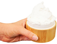 Texture detail of whipped organic body butter infused with lavender essential oil