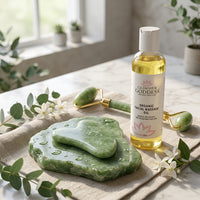 Jade Roller & Gua Sha Set with Organic Rosehip Oil - Facial Glow Kit