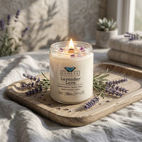 Lavender Love Amethyst Crystal Soy Candle in a stunning, ultra-premium home spa setting - Clerina