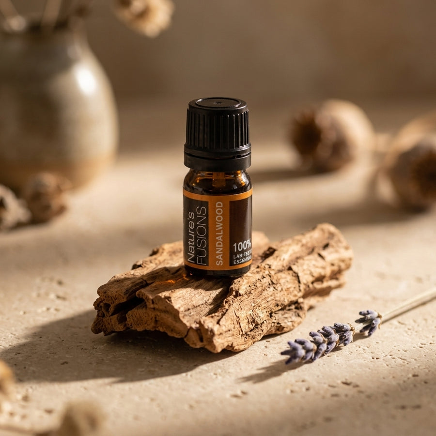 Sandalwood Pure Organic Essential Oil 5ml amber dropper bottle - Clerina Ambiance
